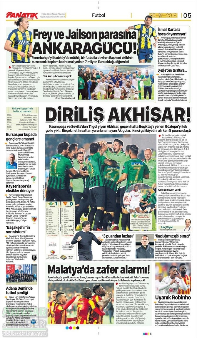 Akhisarspor'un Göztepe galibiyeti sonrası gazete manşetleri 6