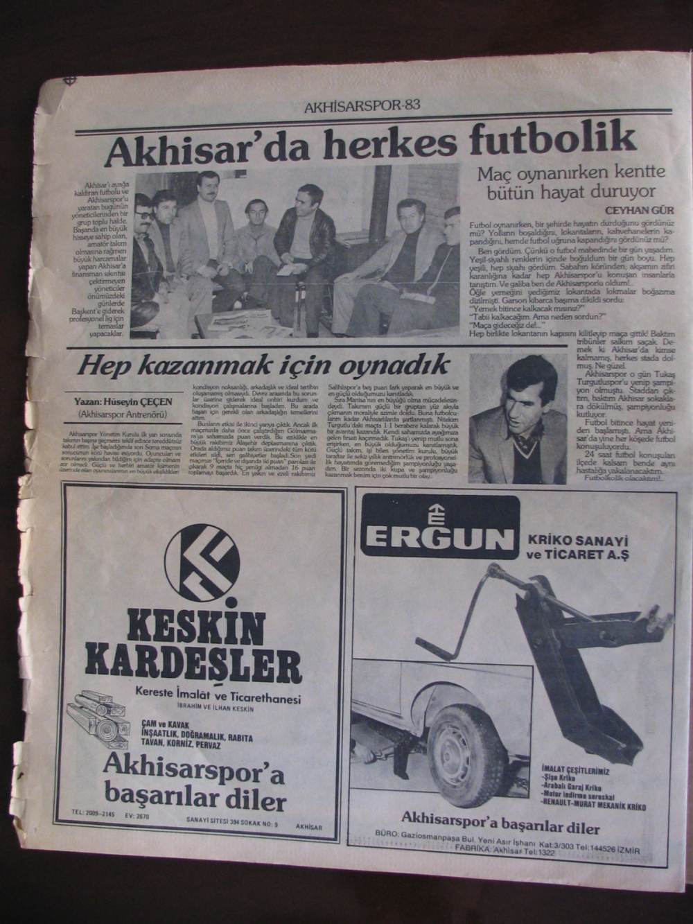 1983 yılına ait Yeni Asır Gazetesi Akhisarspor eki 4