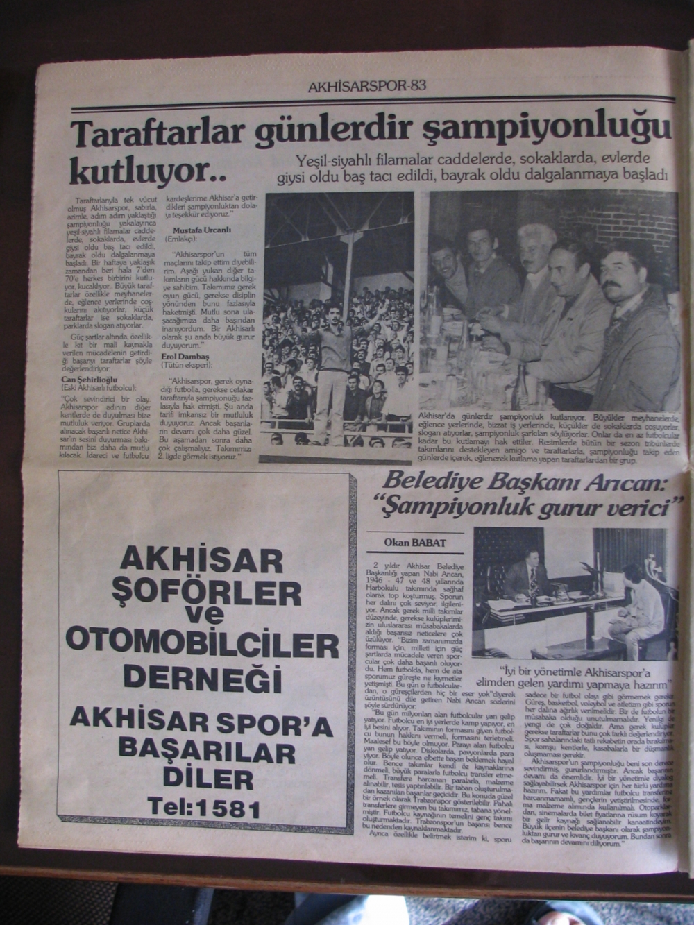 1983 yılına ait Yeni Asır Gazetesi Akhisarspor eki 8