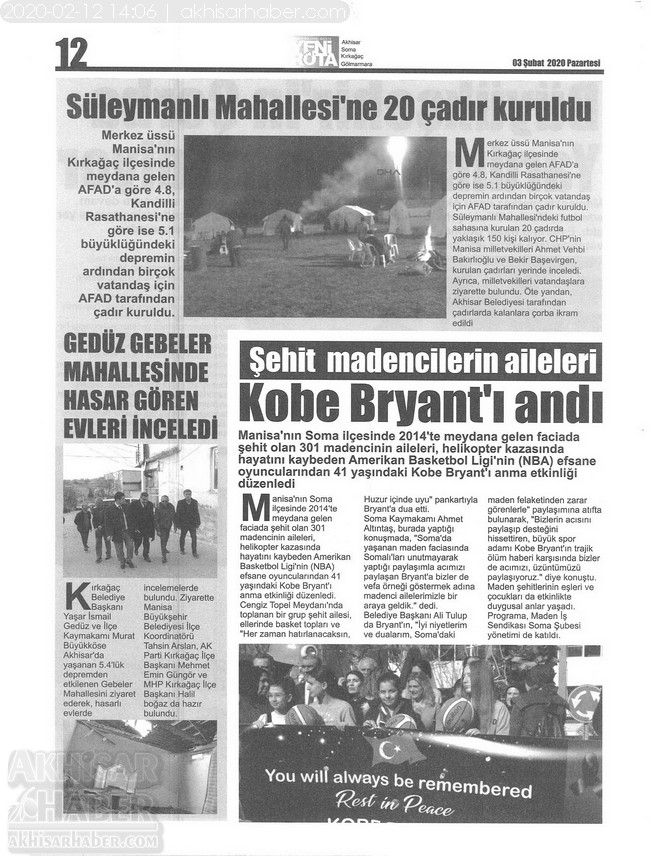 Akhisar Yeni Rota Gazetesi 3 Şubat 2020 12