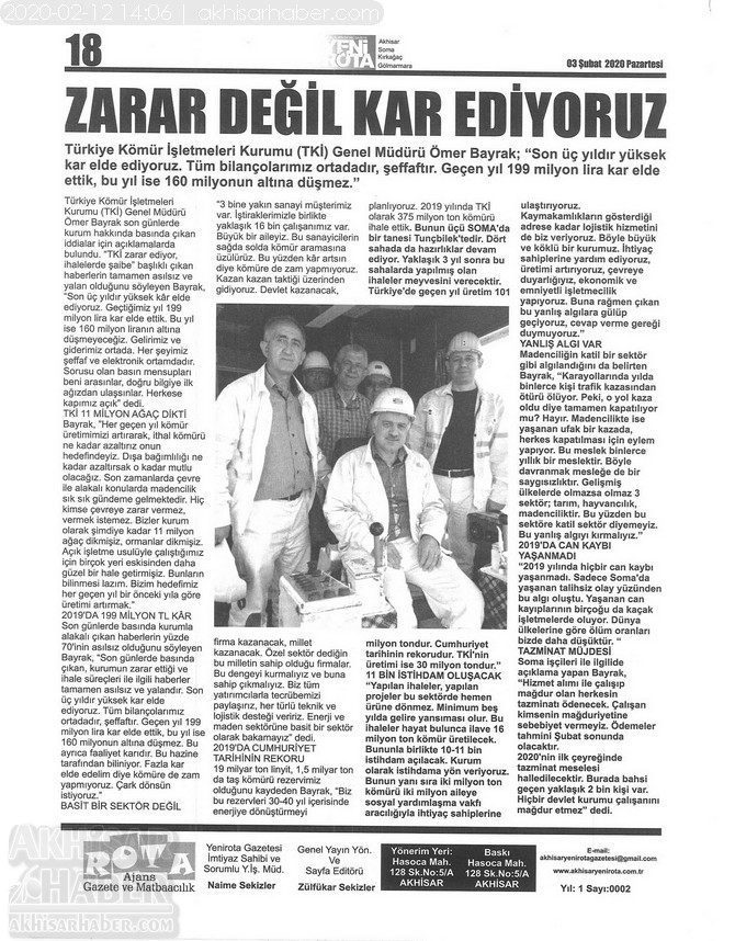 Akhisar Yeni Rota Gazetesi 3 Şubat 2020 18