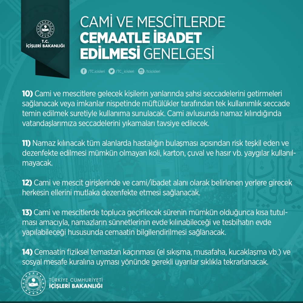 Cami ve Mescitlerde cemaatle ibadet edilmesi genelgesi 3