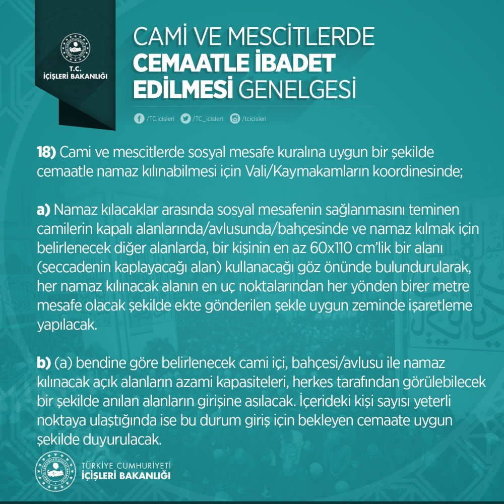 Cami ve Mescitlerde cemaatle ibadet edilmesi genelgesi 5