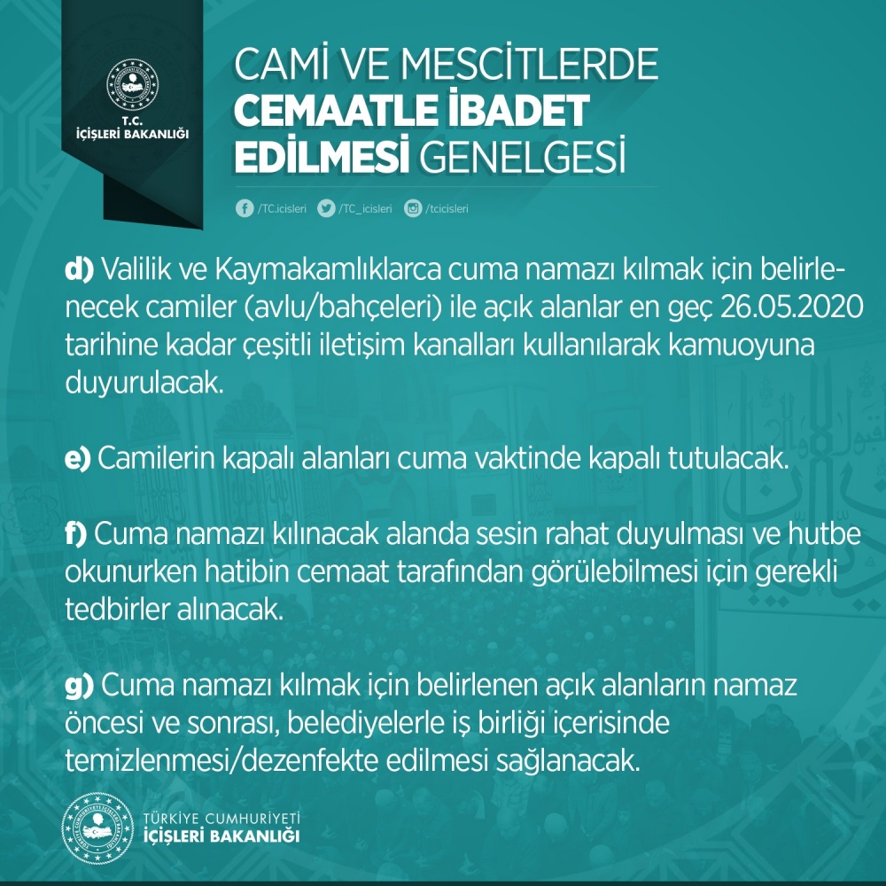 Cami ve Mescitlerde cemaatle ibadet edilmesi genelgesi 7