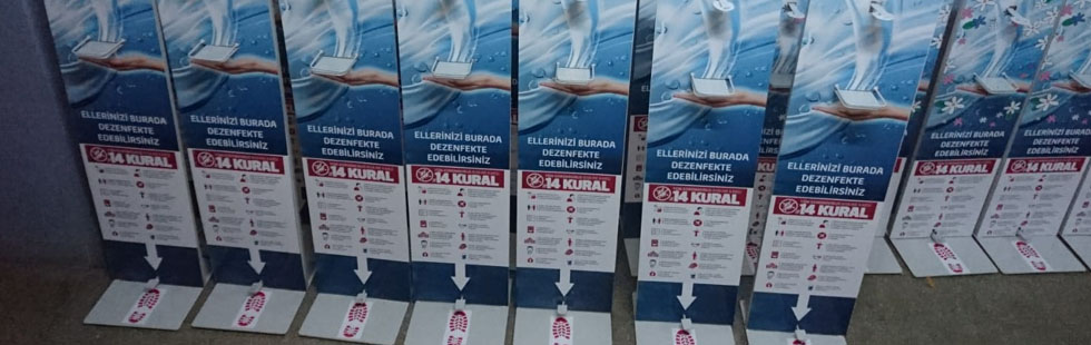 El temassız ayak pedallı dezenfektan standı ürettiler