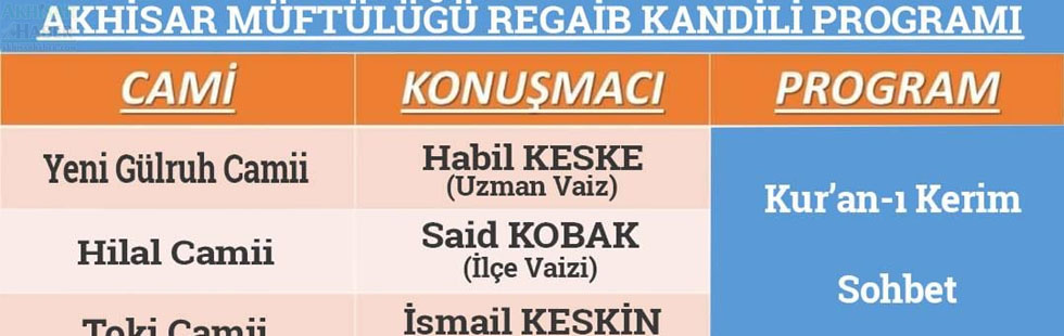 Akhisar’da Regaib Kandili programı